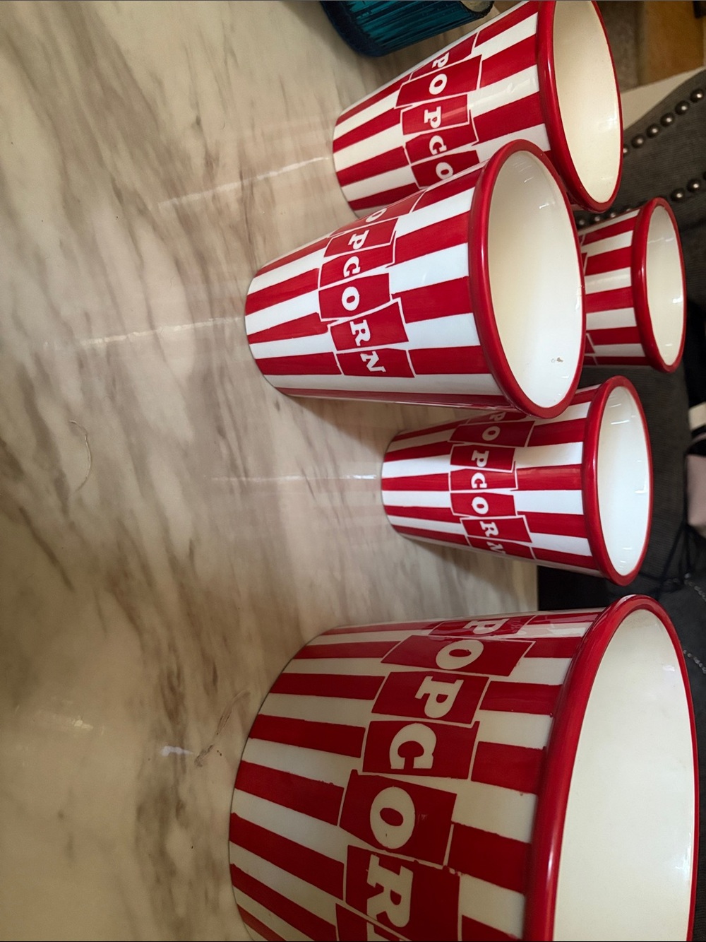 Certified International Red and White Popcorn Buckets - Carnival Stripe Set
